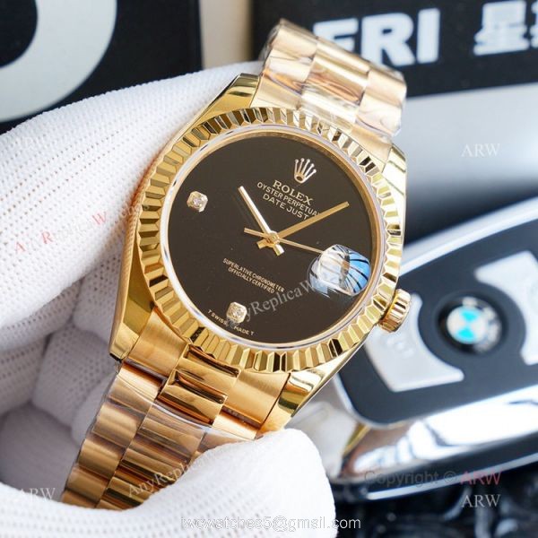 High Quality Replica Gold Rolex Datejust 36mm Black Dial ETA2836 Automatic Watch 1