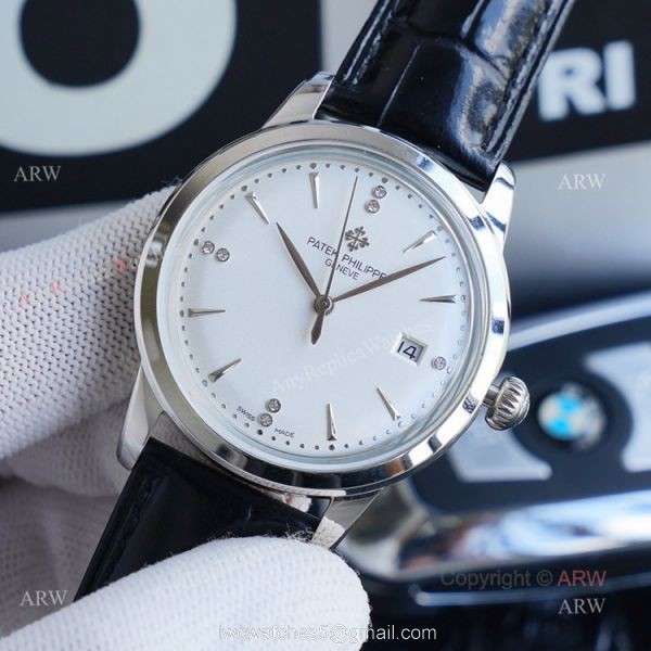 New Patek Philippe Geneve Copy Watches White Dial Black Leather Strap 1