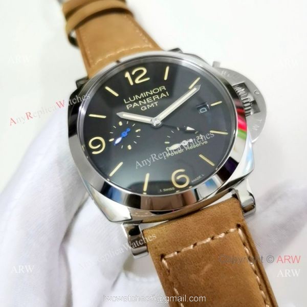 Panerai Luminor GMT PAM1321 Stainless Steel Brown Leather Strap Watch 1
