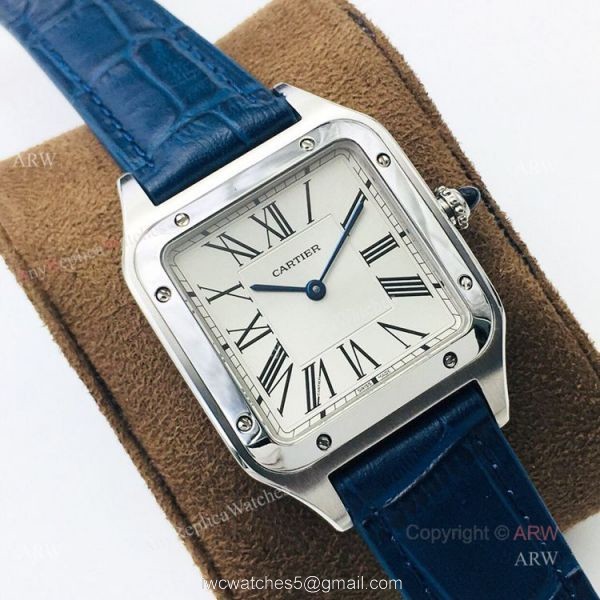 Swiss Replica Cartier Santos Dumont Blue Leather Watch New Cartier Watches 1