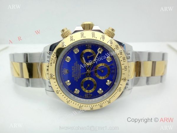 Best Replica Rolex Daytona Two Tone Blue Diamond Dial 40mm Watch 1