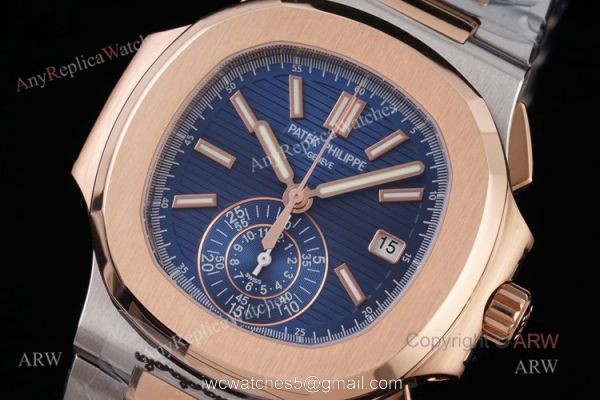 New Swiss Replica Patek Philippe Nautilus 5980 Rose Gold Blue Chronograph Watch 1