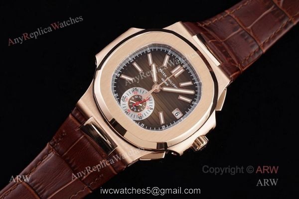 3K V2 Swiss Replica 5980 Patek Philippe Nautilus Rose Gold Brown Dial Chronograph Watch 1