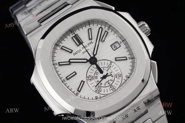New Swiss Replica Patek Philippe Nautilus Silver Case White Dial Chronograph Watch 1