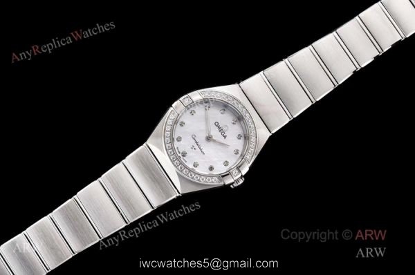 GF Factory Replica Omega Constellation Silver Diamond Bezel White Mop Dial Swiss Quartz Watch 25mm 1