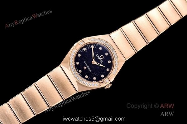 GF Factory Swiss Replica Omega Constellation Black Aventurine Dial Rose Gold Diamond Watch 1