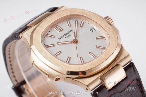 Swiss Replica Patek Philippe Nautilus Watches Rose Gold Case With White Dial 1