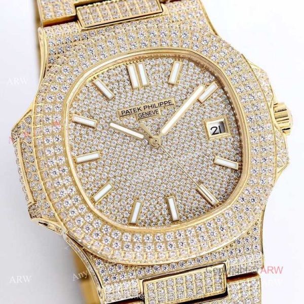 Iced Out Patek Philippe 5719 Patek Philippe Nautilus Bust Down All Gold Watch Replica 1