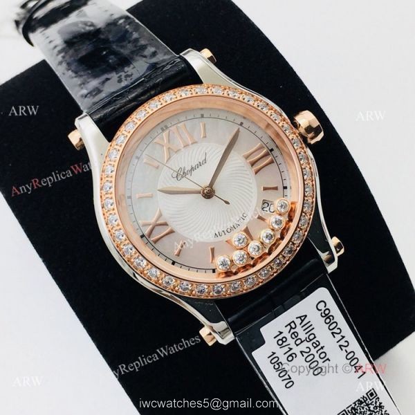 Swiss Replica Chopard Happy Sport 36mm Rose Gold Diamond Ladies Watch 1