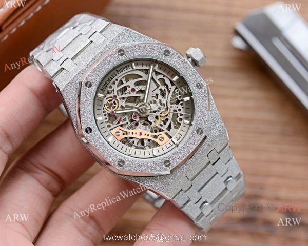 New Copy Audemars Piguet Royal Oak Watch Silver Frosted Skeleton Dial 1