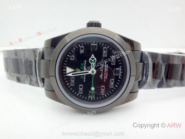 Replica Rolex Air-King Black Steel Green Markers Watch 40mm 1