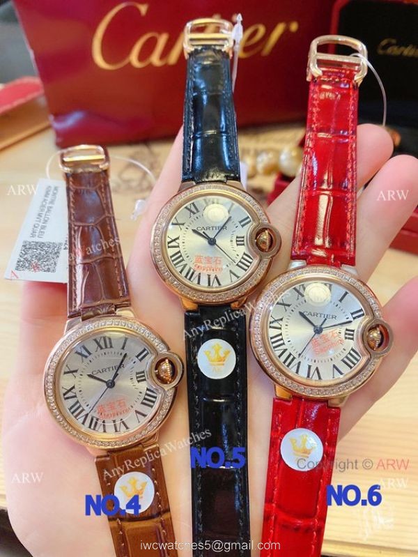 Copy Cartier Ballon Bleu De Leather Strap Watches 33mm Quartz 1
