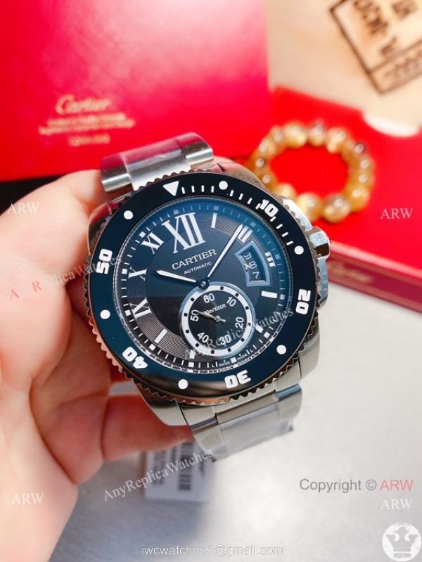 New! Replica Cartier Calibre de Quartz Watches Black Dial Rose Gold 1
