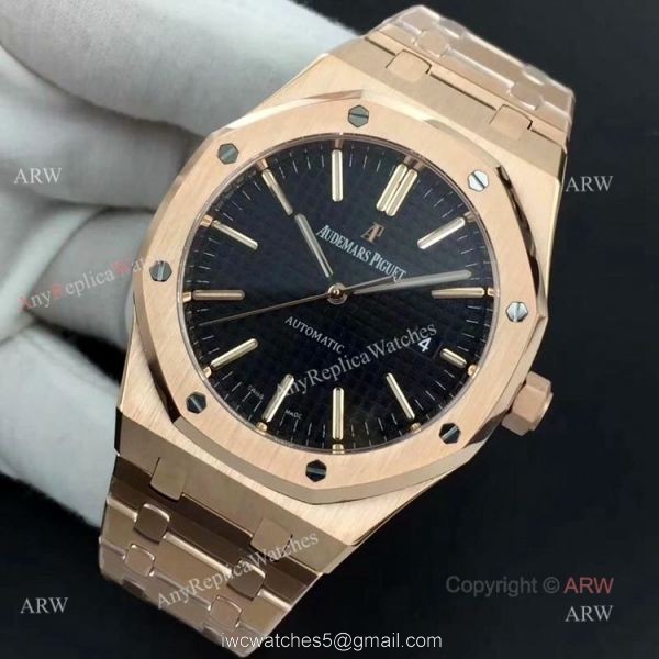 BF Swiss Replica Audemars Piguet Royal Oak Rose Gold Black Dial AP 15400 Watch 1