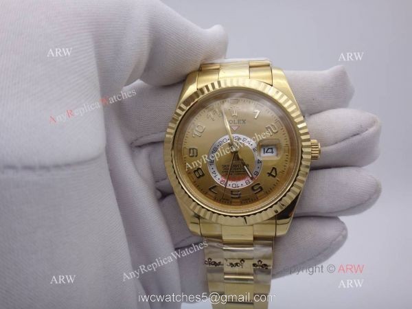 Rolex Sky Dweller Replica Wristwatch Yellow Gold Arabic Markers 40mm 1