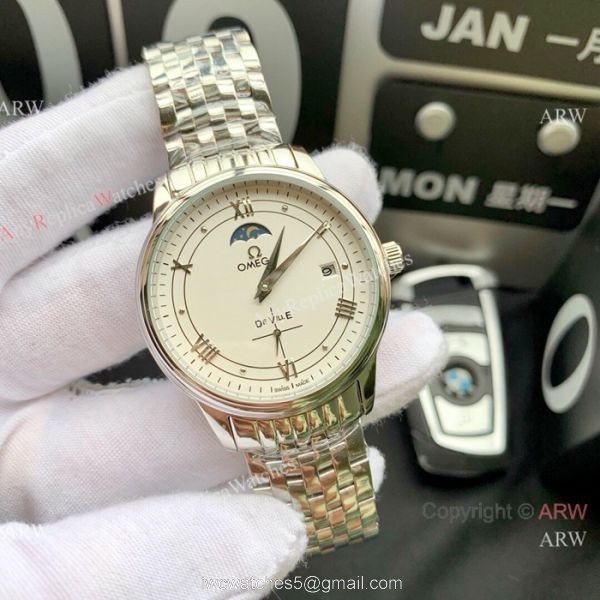 New Copy Omega De Ville Moon Phase 40mm Watches Stainless Steel Black Face 1