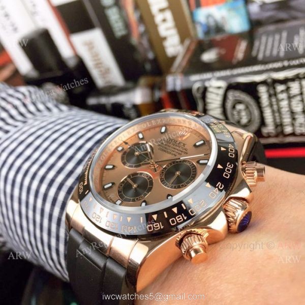 New Rolex Daytona Rubber Strap Replica Watch Rose Gold Case 40mm 1
