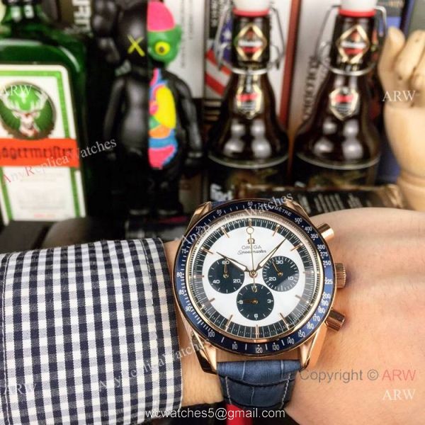 High Quality Omega Clone Watch Omega Speedmaster Chrono Rose Gold Brown Watch 1