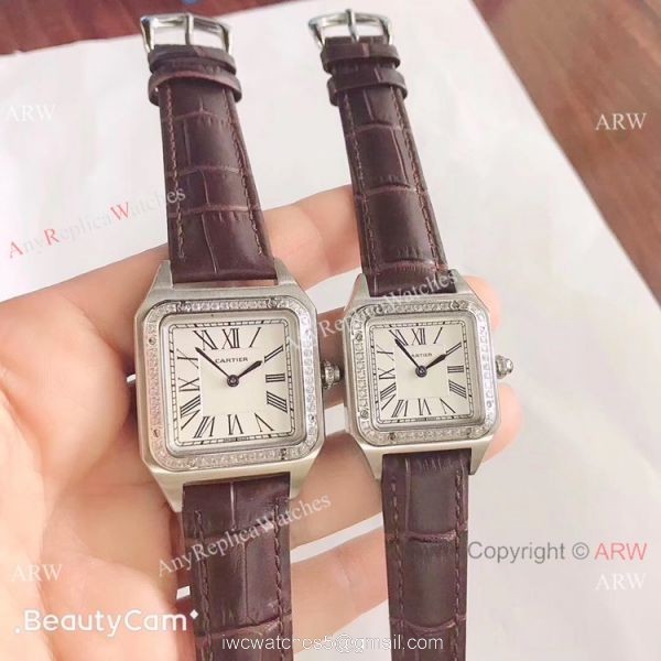 2019 New Cartier Santos Diamond Replica Watch Black Leater 1