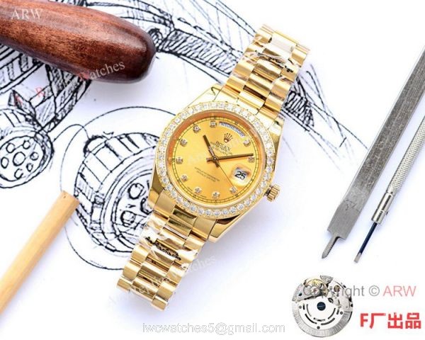 NEW UPGRADED Copy Rolex Day-date II All Gold Diamond Watch 41mm 1