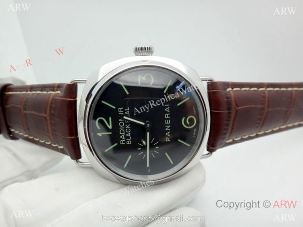 Panerai PAM183 Black Seal Watch SS Brown Leather Strap 1