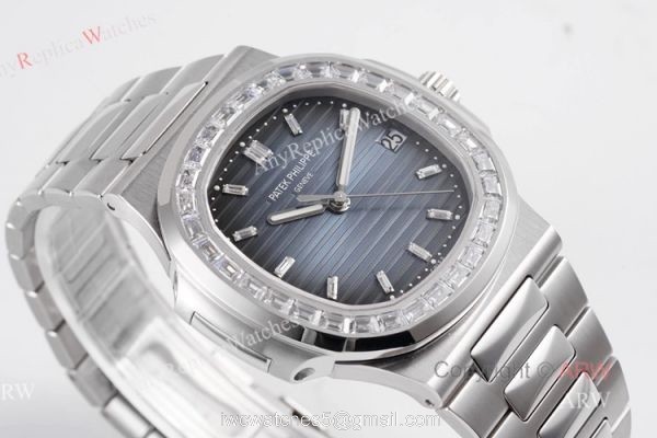 (PPF) V4 Version Best Replica Patek Philippe Nautilus Stainless Steel Dark Blue Dial Diamond Watches 1