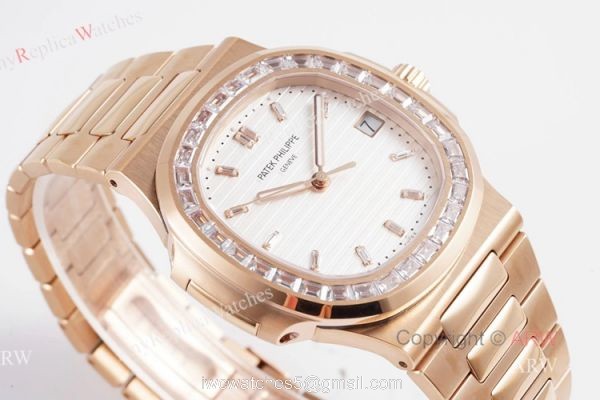 (PPF) V4 Version Swiss Replica Patek Philippe Nautilus Rose Gold Diamond Bezel Watch For Men 1
