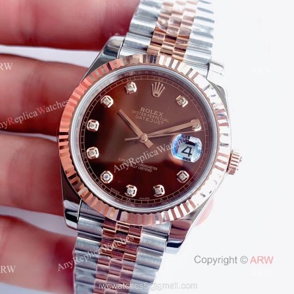 AAA Quality Noob Rolex Jubilee Rose Gold Datejust Choclate Dial With Diamonds Jubilee Bracelet replica Watches 1