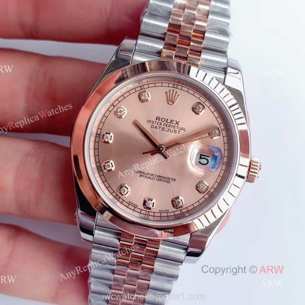 (Noob)Smooth Bezel Rolex Datejust Rose Gold Dial With Diamonds Jubilee Bracelet Swiss 3235 Watch 1