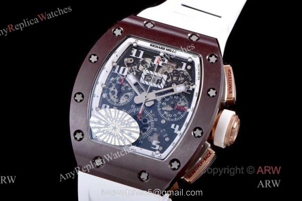 KV Factory AAA Replica Richard Mille RM011 Ceramic Chronograph Watch With White Rubber Band 1