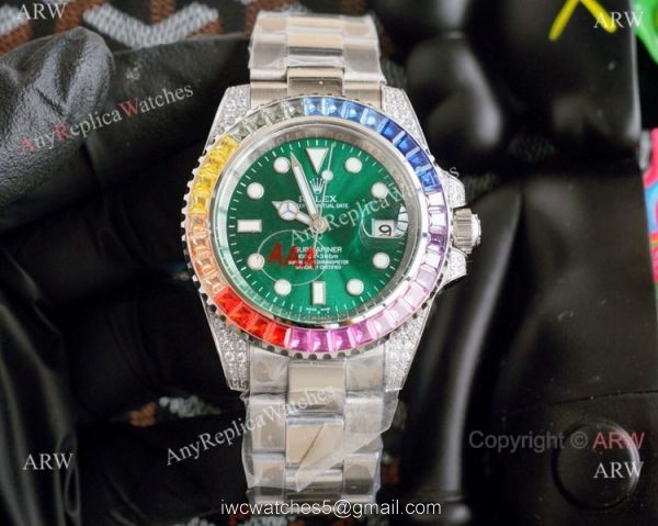 Top Replica Rolex Submariner Rainbow Bezel Blue Dial Watch 1