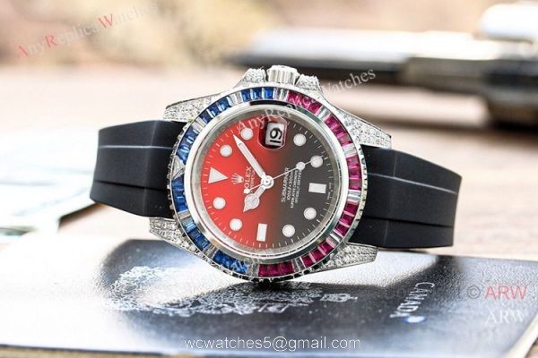 Copy Rolex Submariner Date Rainbow Watch Rubber Strap Fashion Style 1