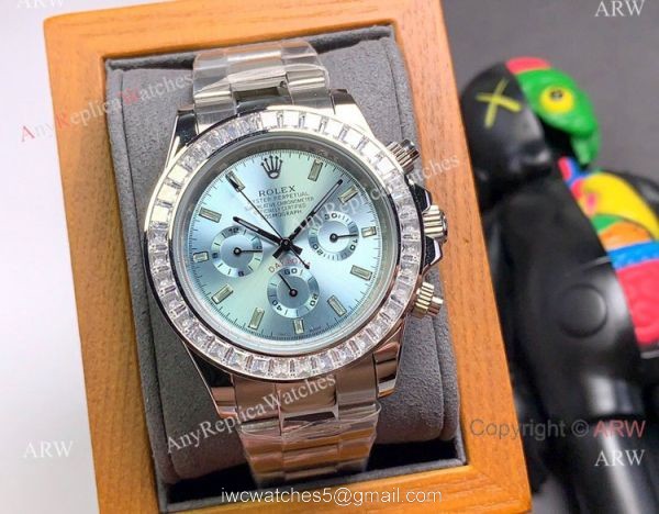 Clone Rolex Daytona Rubber Strap Glacier blue Dial Diamond Bezel 1