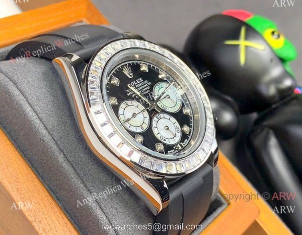 Copy Rolex Daytona Diamond Watch SS Oysterflex Rubber Band 1