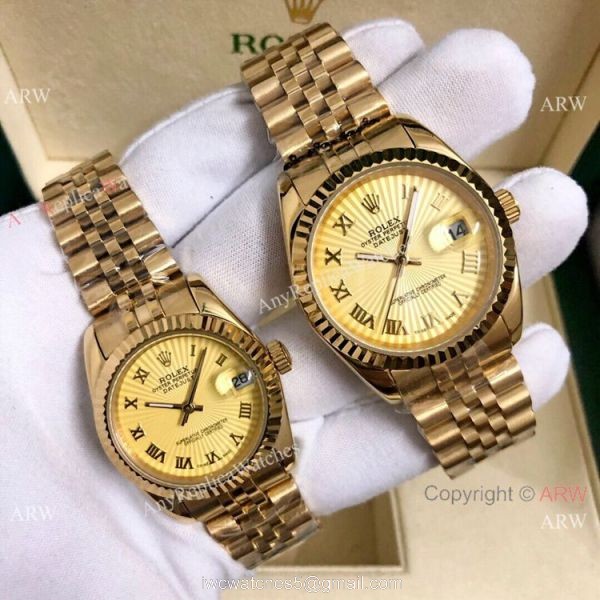 Buy Copy Rolex Datejust Jubilee 36mm and 31mm Watches All Gold White Roman 1