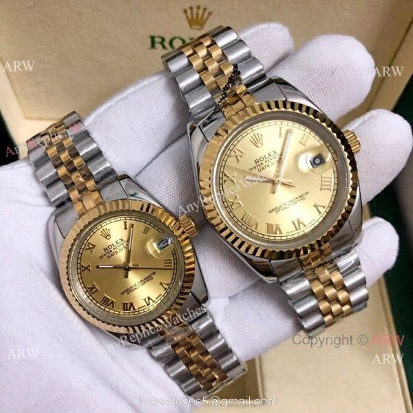 Copy Rolex Datejust 36mm and 31mm Watch 2 Tone Black Face 1