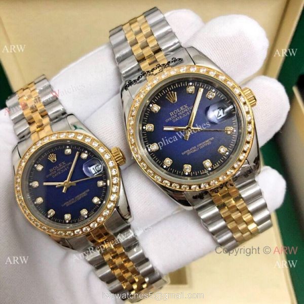 Clone Rolex Datejust Green Dial 2-Tone Lover Watch 36mm and 31mm 1