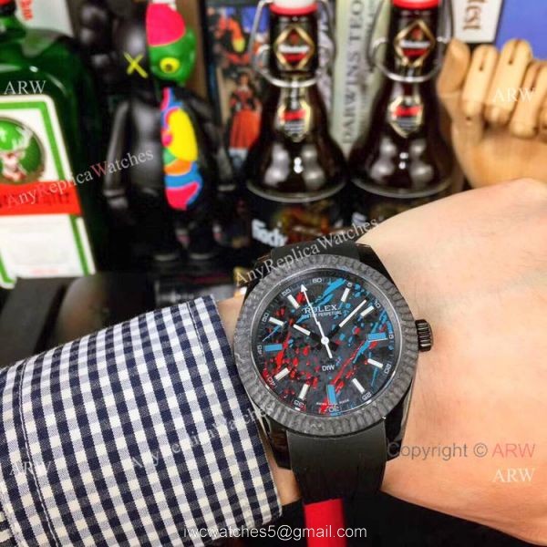 Replica Rolex Milgauss Watch Carbon fiber Dial Blue Rubber Strap 40mm 1