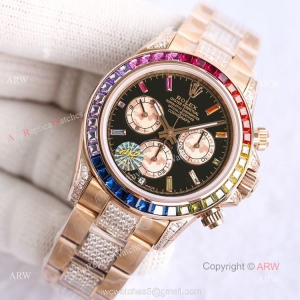 Best Replica Rolex Rose Gold Rainbow Daytona Swiss 7750 Automatic Watch For Men 1