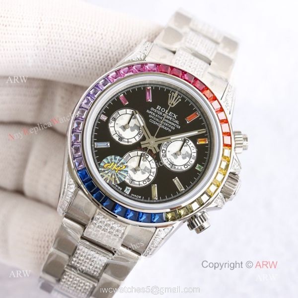 New Rolex Rainbow Diamond Watch Best Replica Rolex Daytona Rainbow Stainless Steel With Diamonds 1