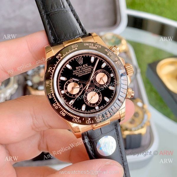 Copy Rolex Rose Gold Daytona Watch Leather Strap 40mm 1