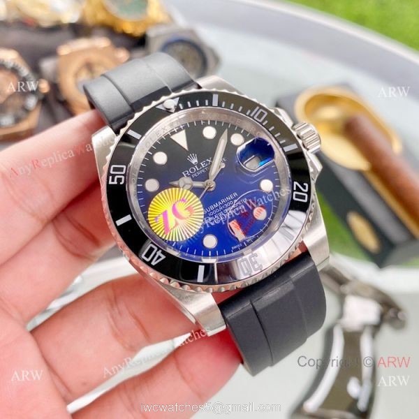 Fake Rolex Submariner D-Blue Dial Rubber Strap Watch 40mm 1