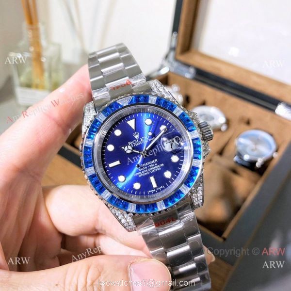 Nice Quality Copy Rolex Submariner Green Diamond Watches 40mm 1
