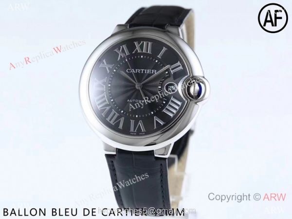 Swiss Replica Cartier Ballon Bleu Watch Black Dial Leather Strap 42mm 1