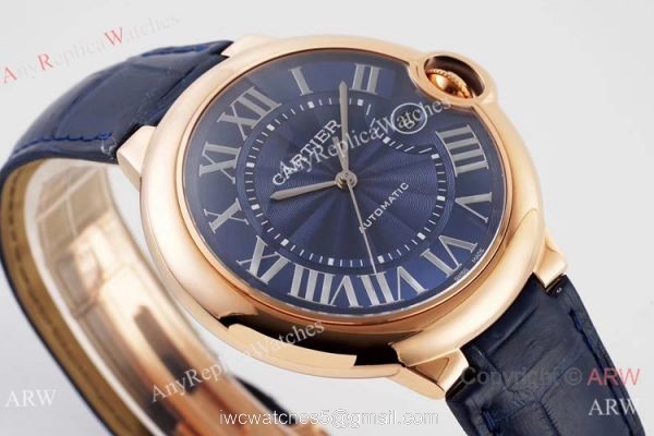 Swiss AAA Copy Cartier Ballon Bleu 42mm Automatic Watch Rose Gold Blue Dial 1