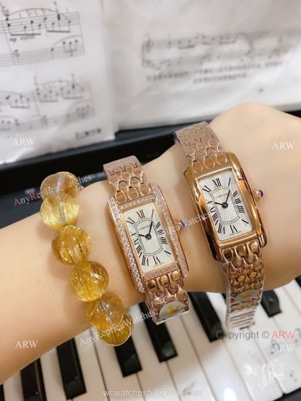 2020 NEW! Replica Cartier Tank AmEricaine Watch Rose Gold Quartz Movement 1
