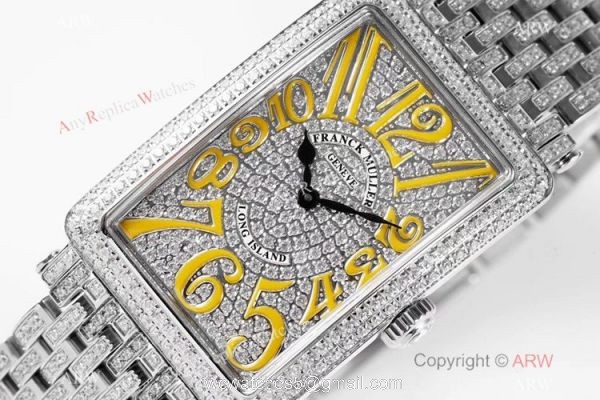 New! Swiss Grade Franck Muller Long Island Watch Full Diamond Yellow Markers 1