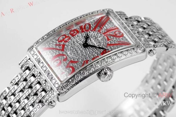 New! Swiss Replica Franck Muller Long Island Watch Iced Out Stainless Steel 1