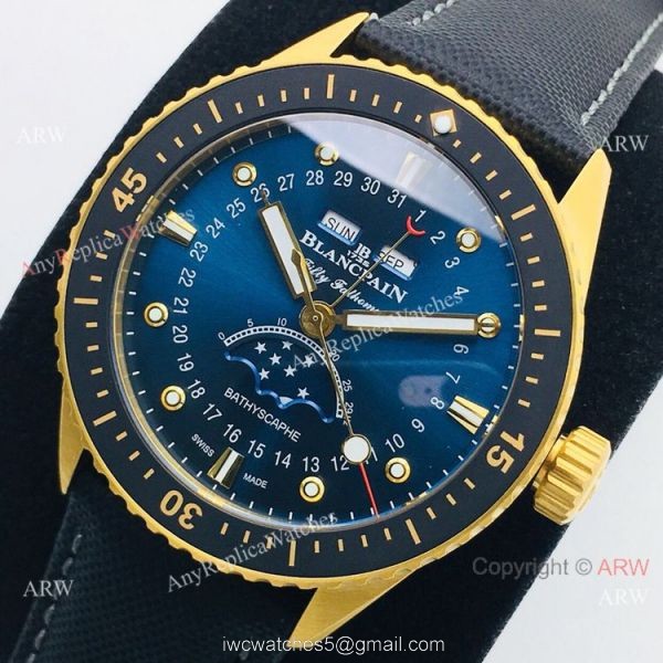 2020 New! Swiss Blancpain Fifty Fathoms Bathyscaphe Men Watch Gold and Blue 1