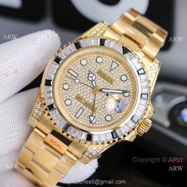 JH Factory Rolex GMT-Master II ETA2836 Watch BlackWhite Diamond Bezel 1